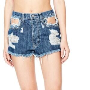 New with Tags Carmar High Waisted Distressed Cutout Raw Hem Denim Shorts Size 26